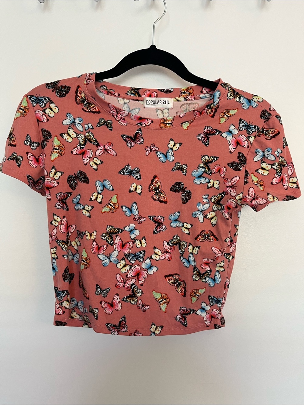 Pink Butterfly Print Crop Top